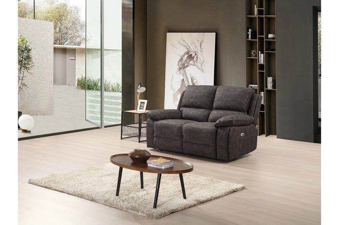Maple Grey Suede Fabric Electric Recliner 2 Seater Sofa