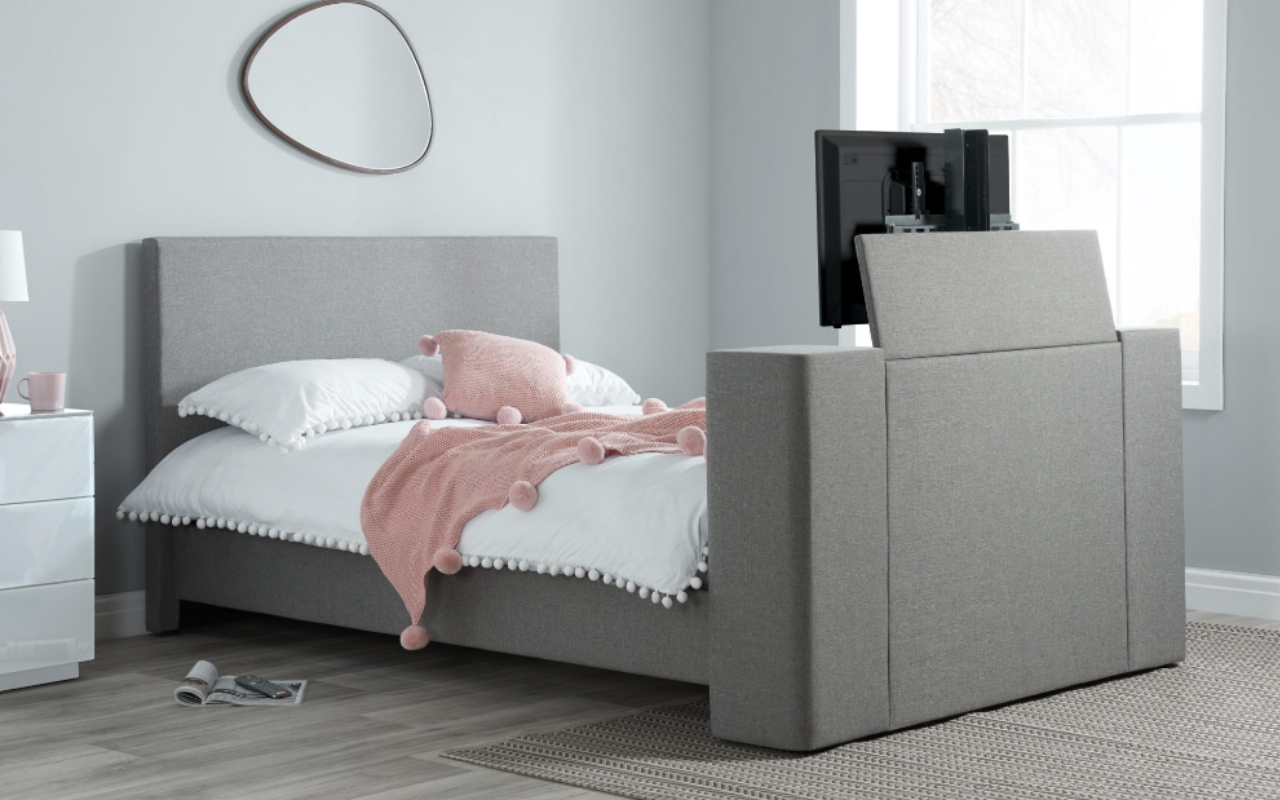 Plaza Luxurious Grey Fabric TV Bed
