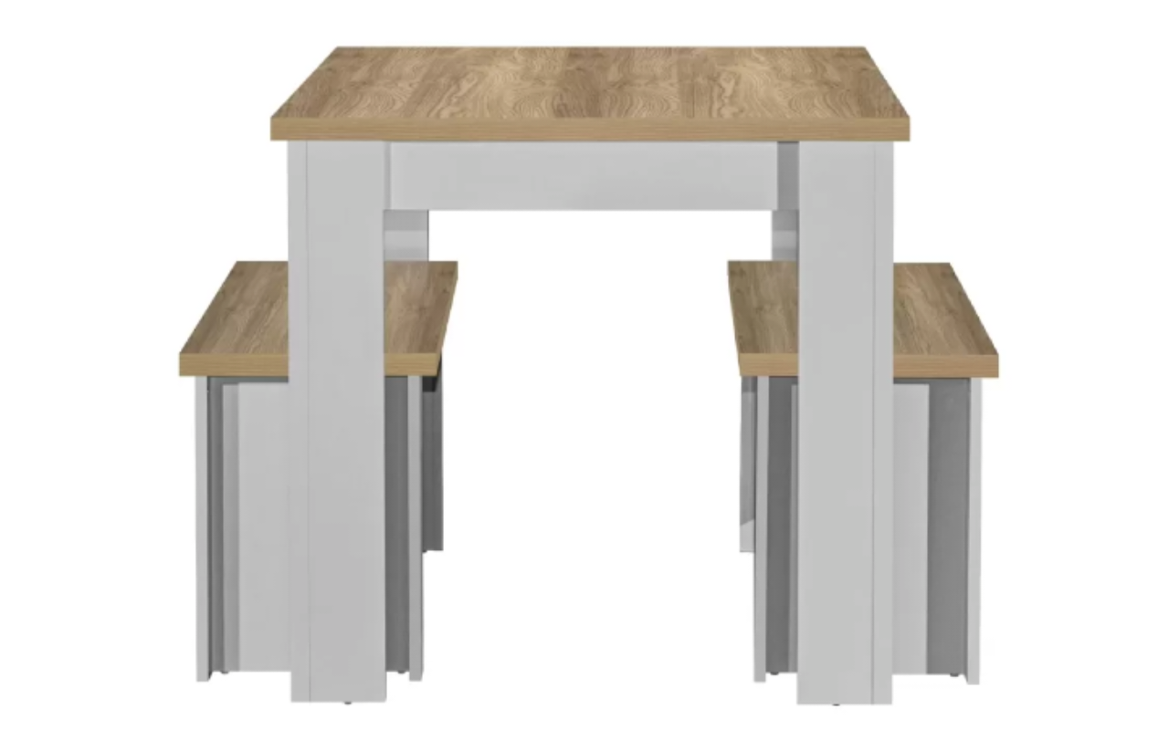 Highgate Dinning Table and Bench Set . Stone Grey & Oak Effect