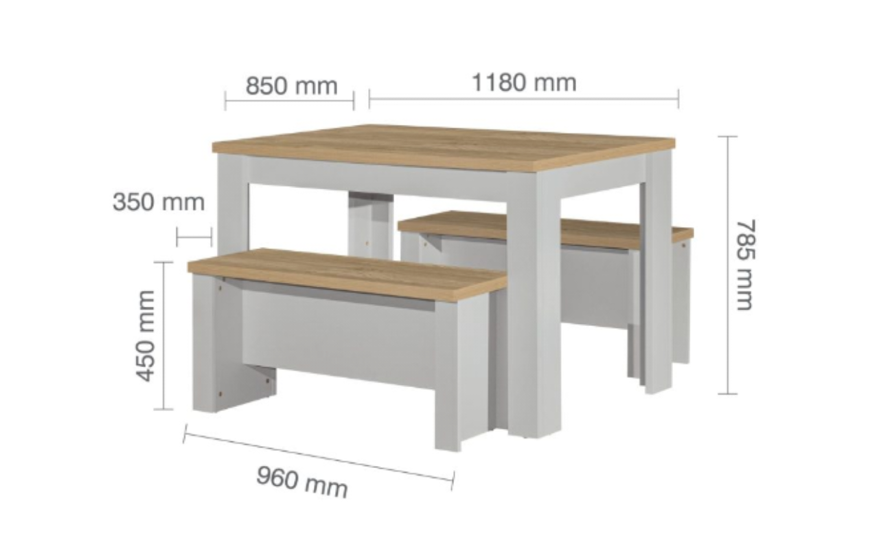 Highgate Dinning Table and Bench Set . Stone Grey & Oak Effect