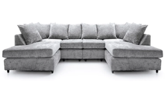 Heidi Shark Silver Chenille Fabric U Shape Sofa