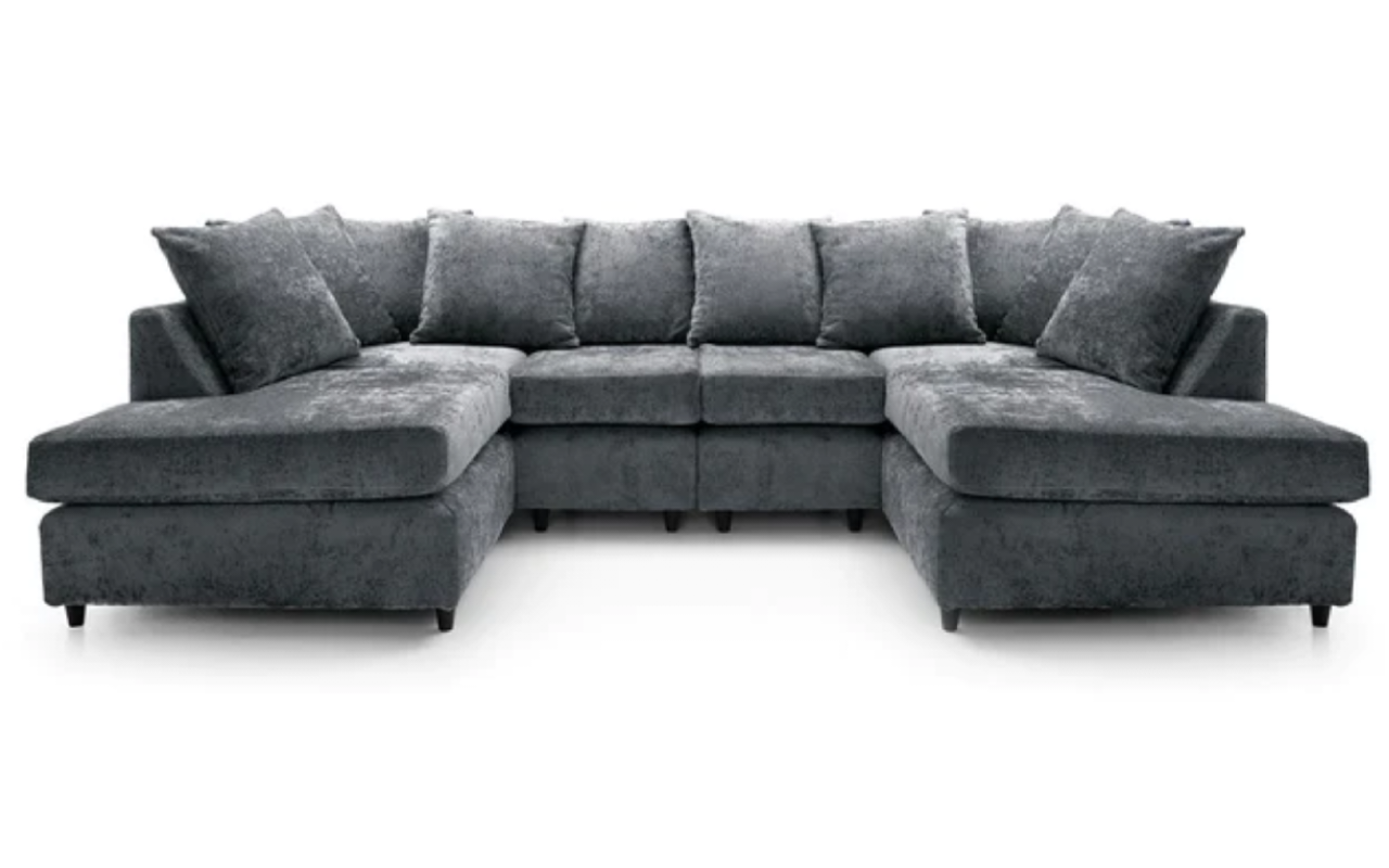 Heidi Dark Charcoal Crushed Chenille U - Shaped Sofa