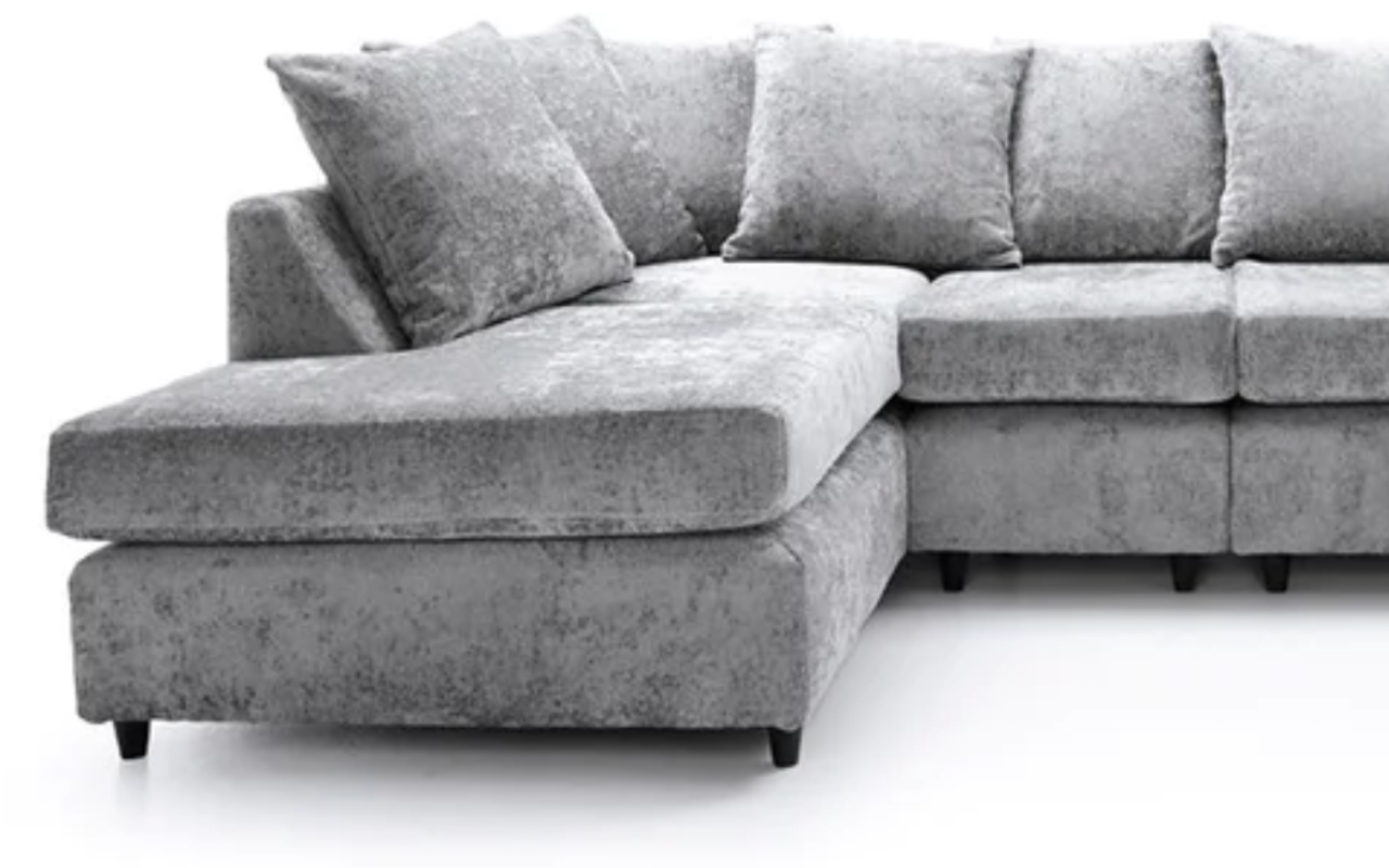 Heidi Shark Silver Chenille Fabric U  - Shaped Sofa