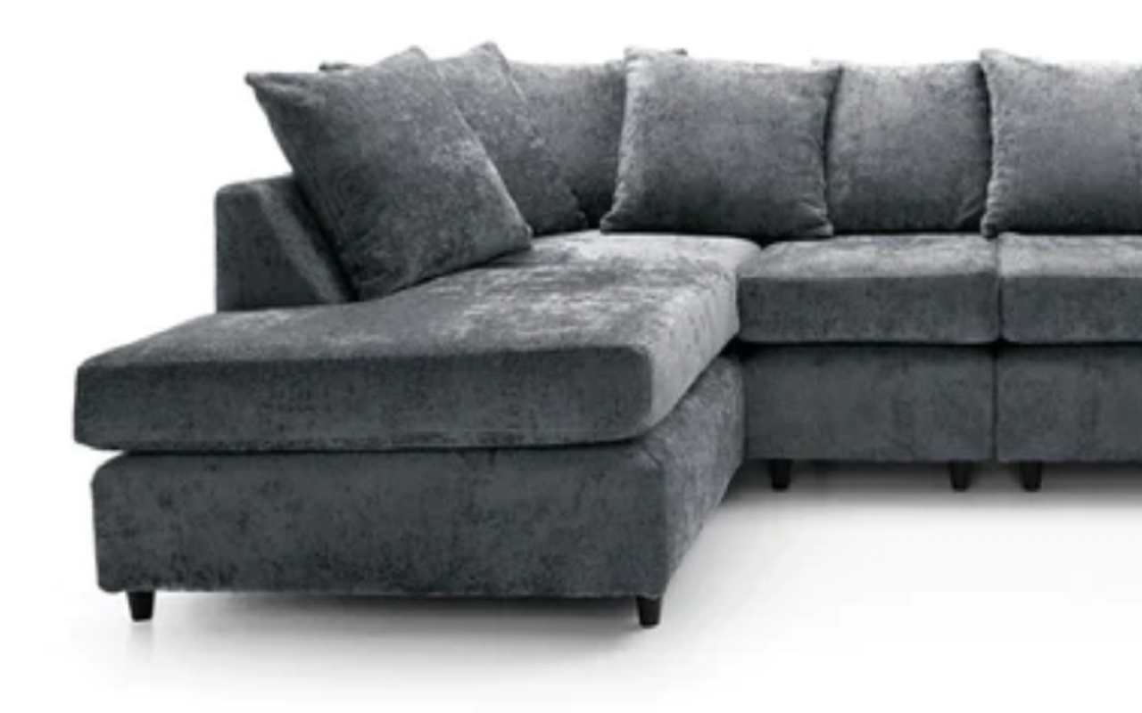 Heidi Dark Charcoal Crushed Chenille U Shape Sofa