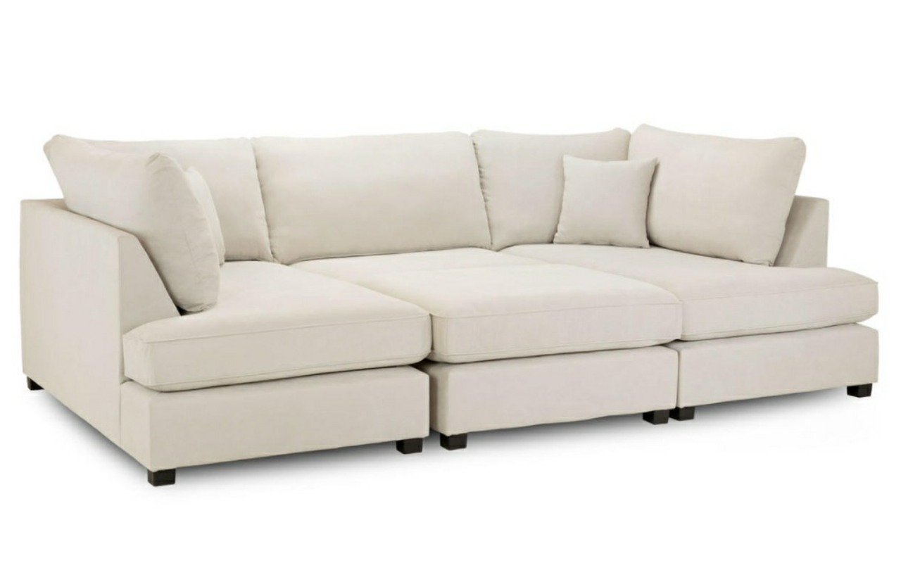 Carnaby Cinema Cream Fabric U Shape High Back Corner Sofa + Footstool