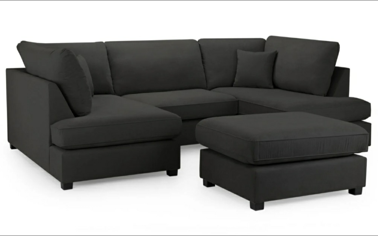 Carnaby Cinema Black Fabric U Shape High Back Corner Sofa + Footstool