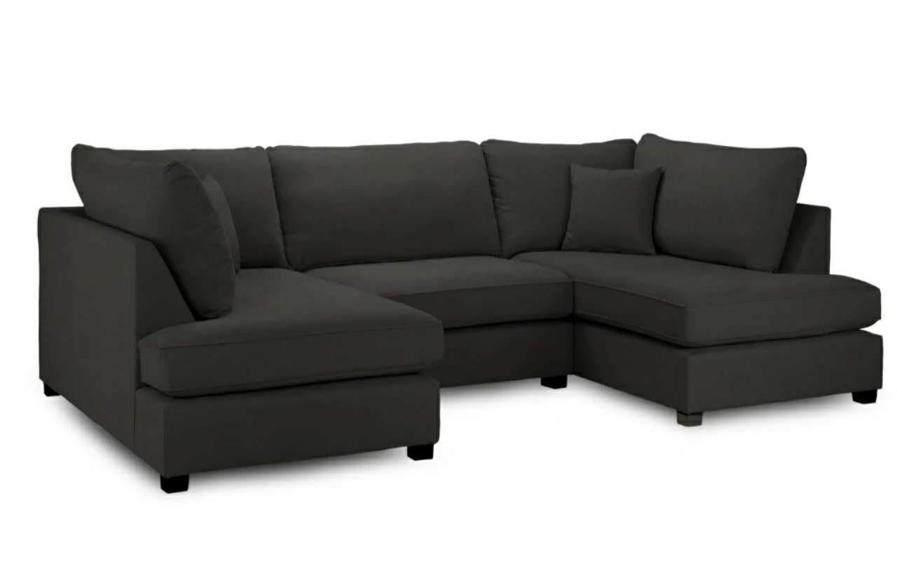 Carnaby Cinema Black Fabric U Shape High Back Corner Sofa + Footstool