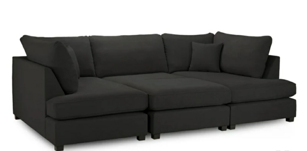 Carnaby Cinema Black Fabric U Shape High Back Corner Sofa + Footstool