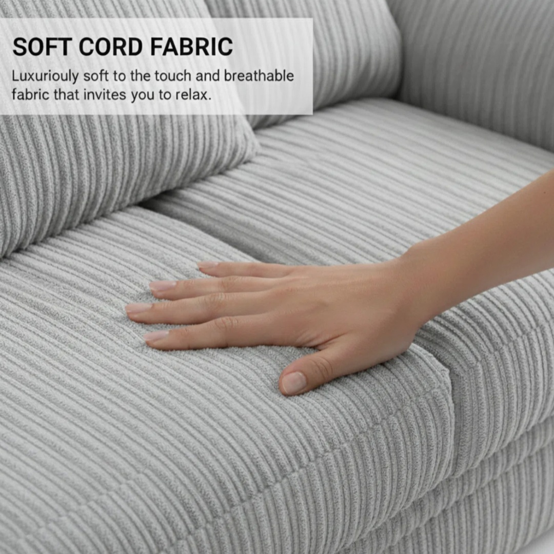 Grey Jumbo Cord Full Back Portland 3 + 2 Sofa Set