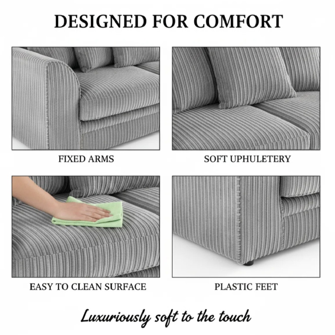 Grey Jumbo Cord Truro 3 + 2 Sofa Set
