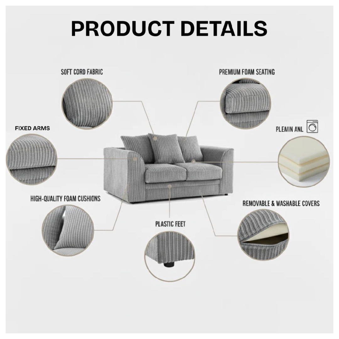 Black Jumbo Cord Truro 3 + 2 Sofa Set