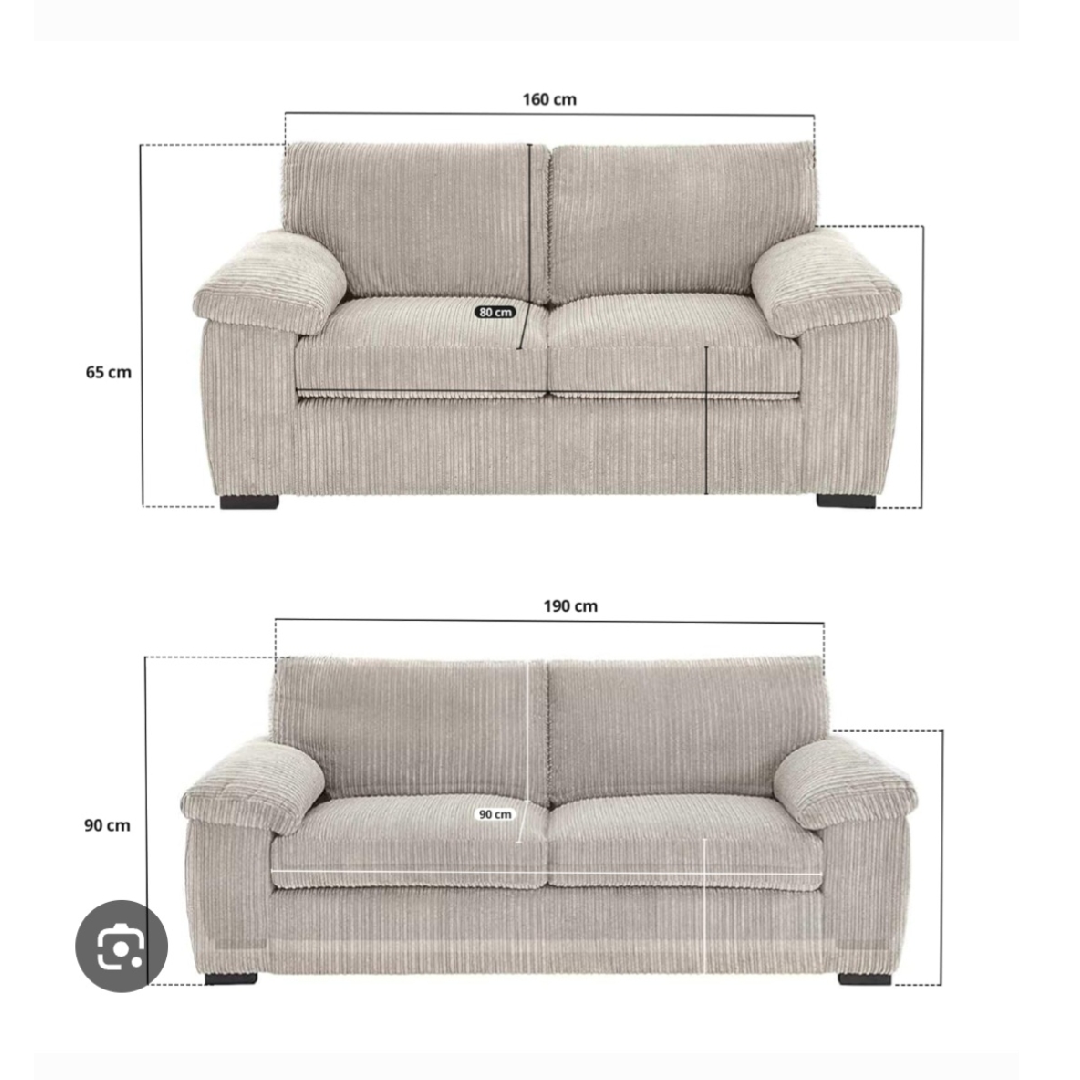 Taupe Jumbo Cord Full Back Portland 3 + 2 Sofa Set