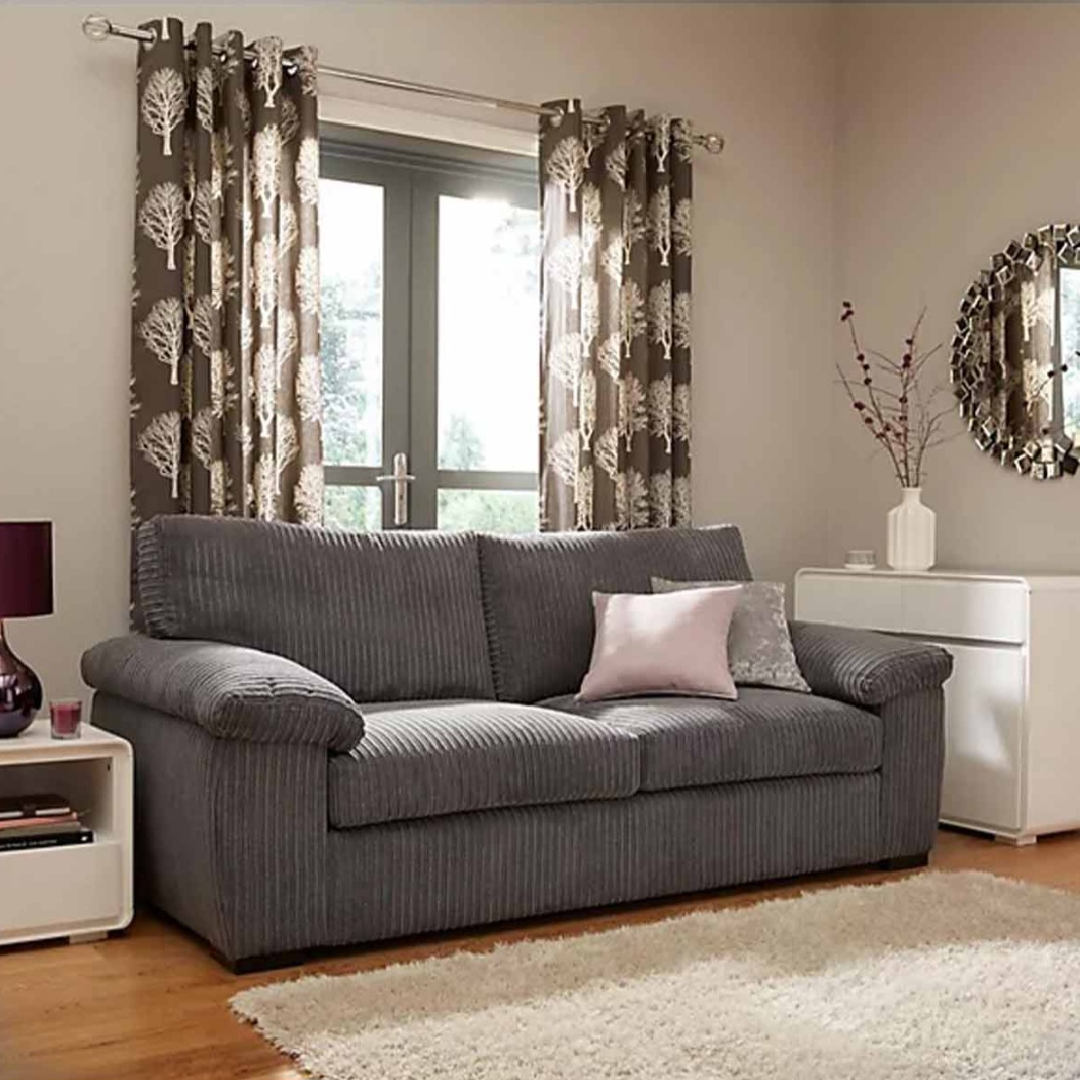 Grey Jumbo Cord Full Back Portland 3 + 2 Sofa Set