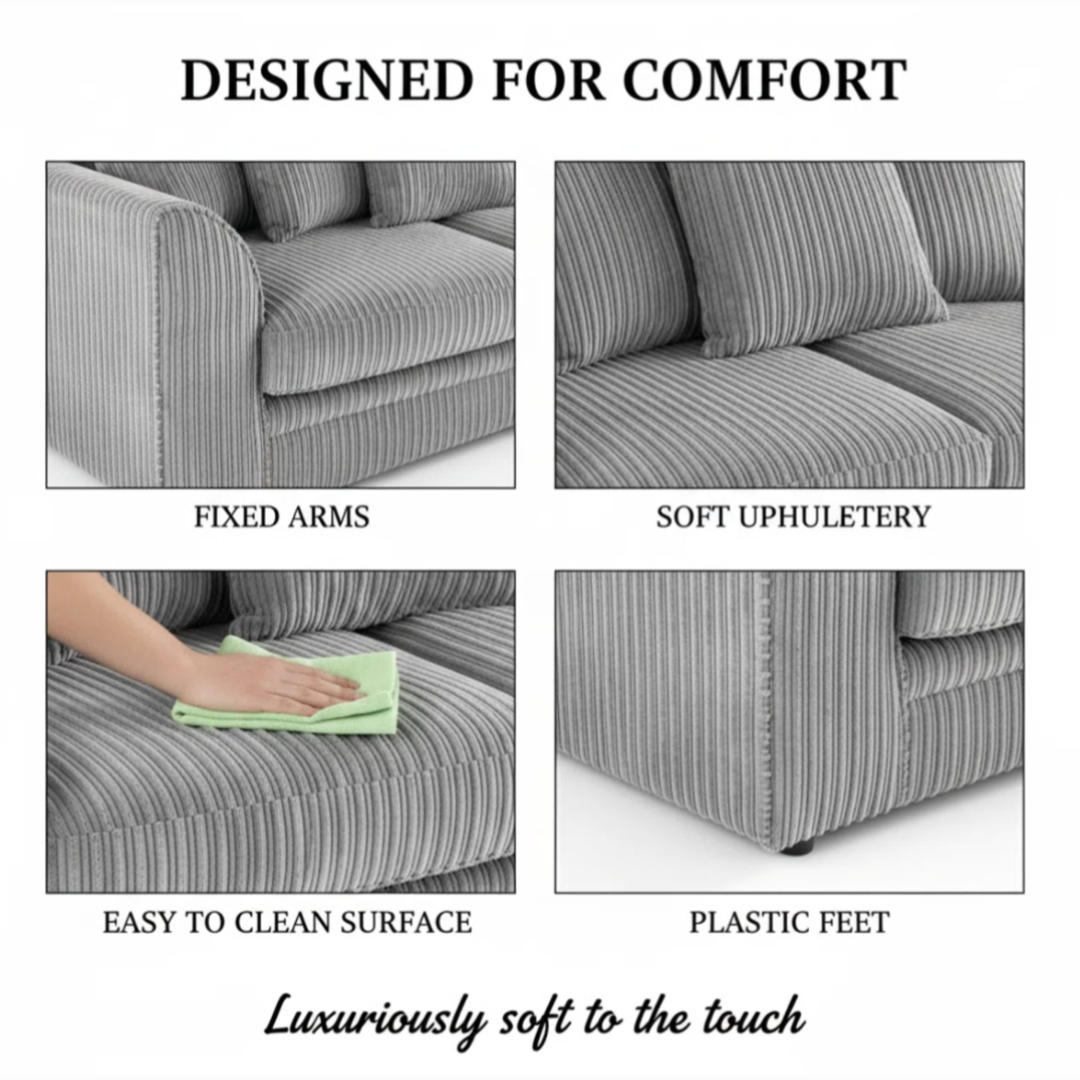 Truro Black Soft Jumbo Cord Corner Sofa