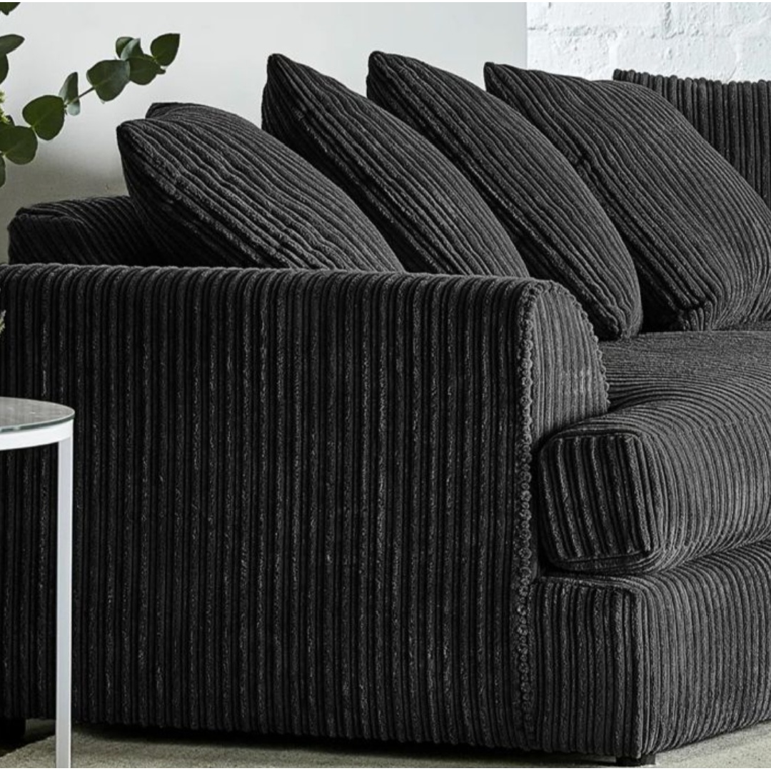 Truro Black Soft Jumbo Cord Corner Sofa
