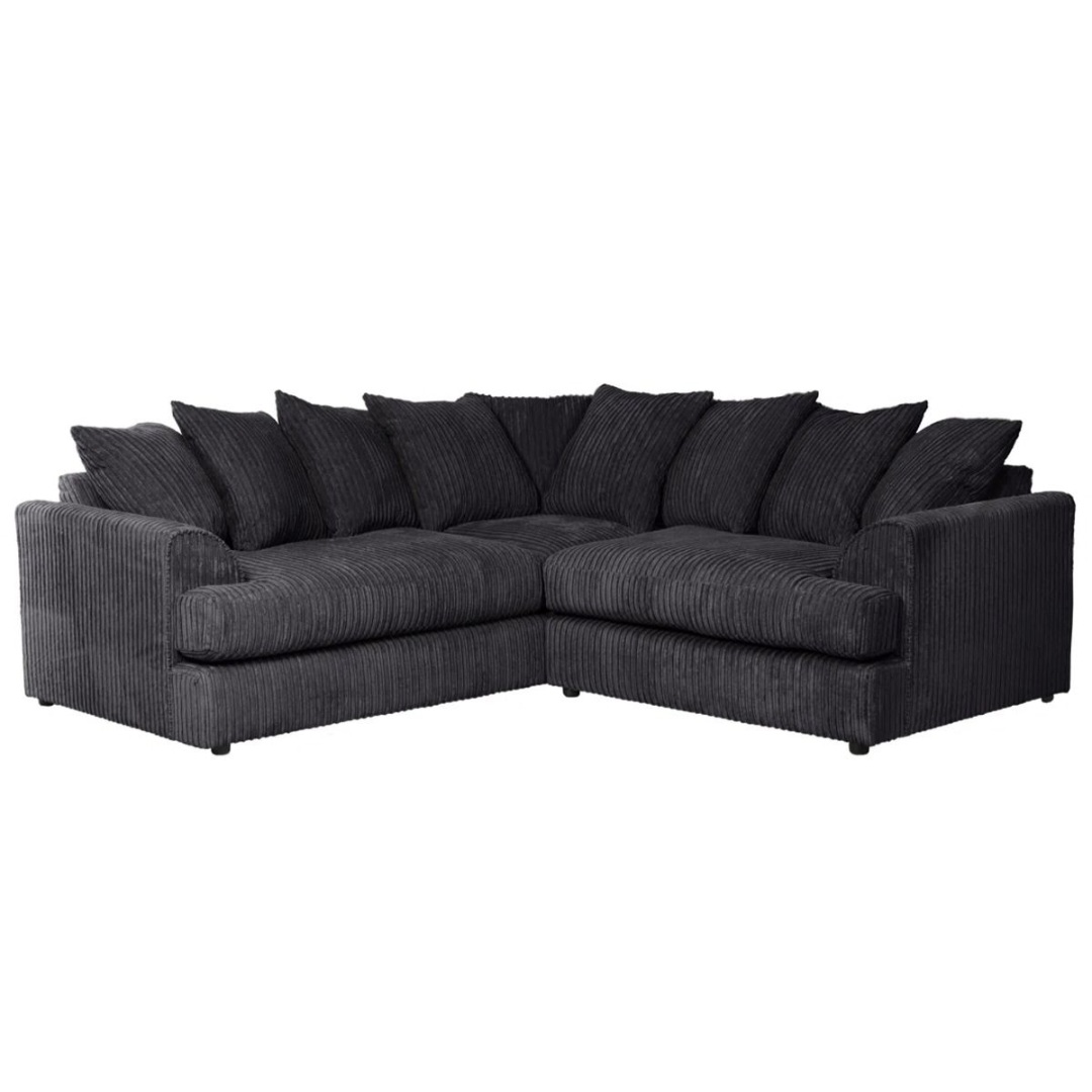 Truro Black Soft Jumbo Cord Corner Sofa
