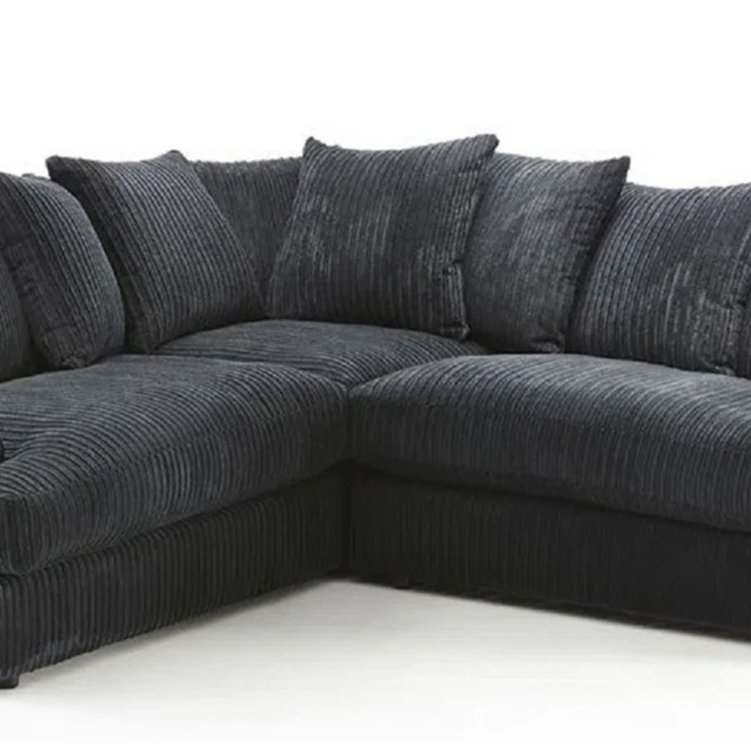 Truro Black Soft Jumbo Cord Corner Sofa
