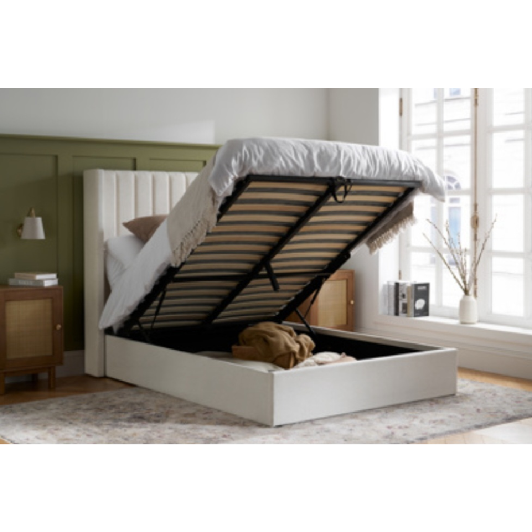 Cream Maisey Ottoman Double Bed + Sleep Happy 800 Pocket Memory Foam Double Mattress