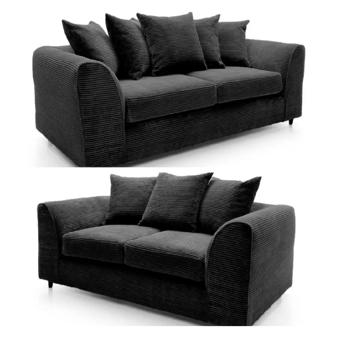 Dylan Black Soft Jumbo Cord Scatterback 3 + 2 Sofa Set