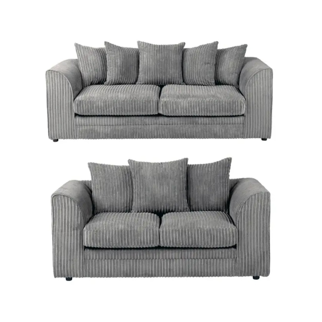 Dylan Grey Soft Jumbo Cord Scatterback 3 + 2 Sofa Set