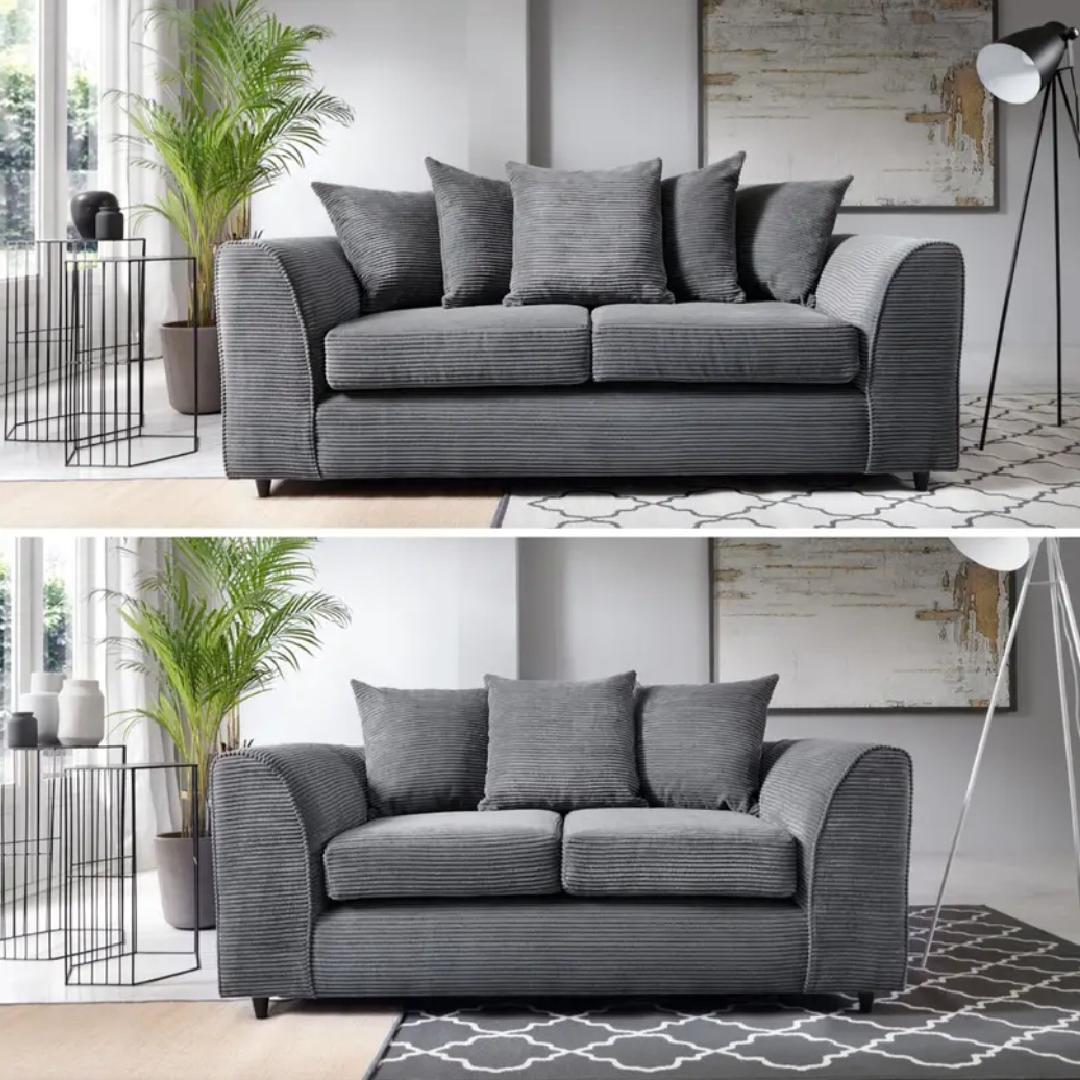 Dylan Grey Soft Jumbo Cord Scatterback 3 + 2 Sofa Set