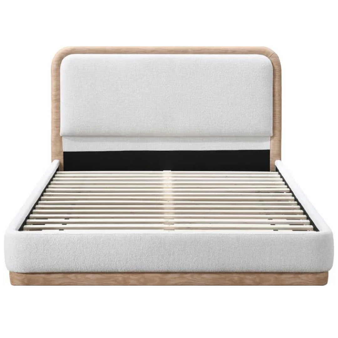 Girona White Fabric/Wood Double Bed + Sleep Happy Balance 800 Pocket Memory Foam Double Mattress