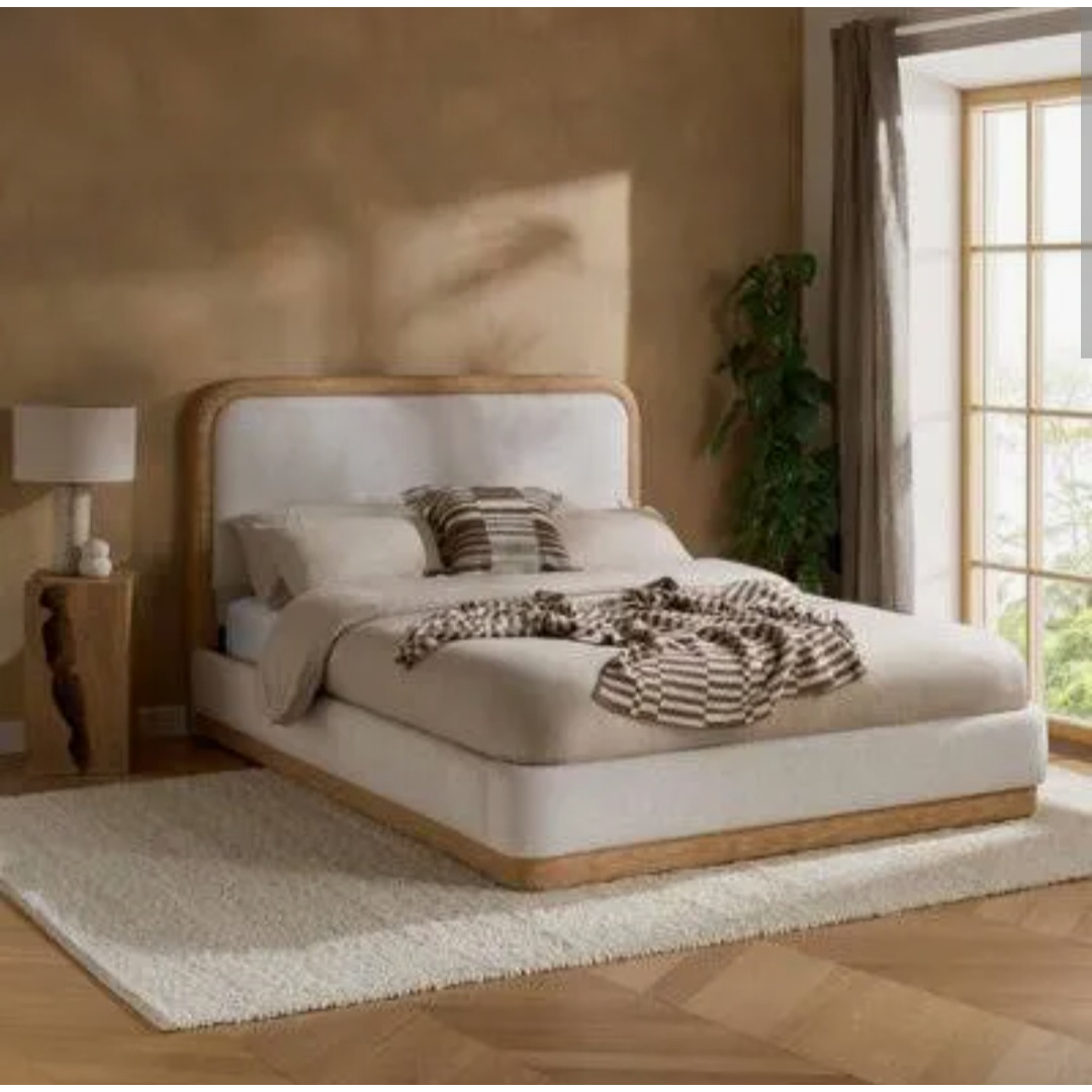 Girona White Fabric/Wood King Bed + Sleep Happy Balance 800 Pocket Memory Foam King Mattress