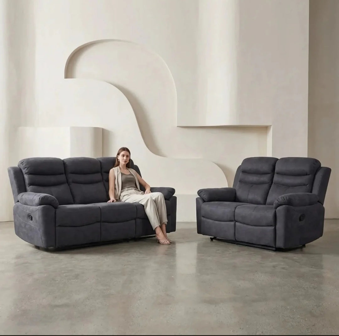 Conway Grey Fabric Recliner 3+2 Seater Sofa Set