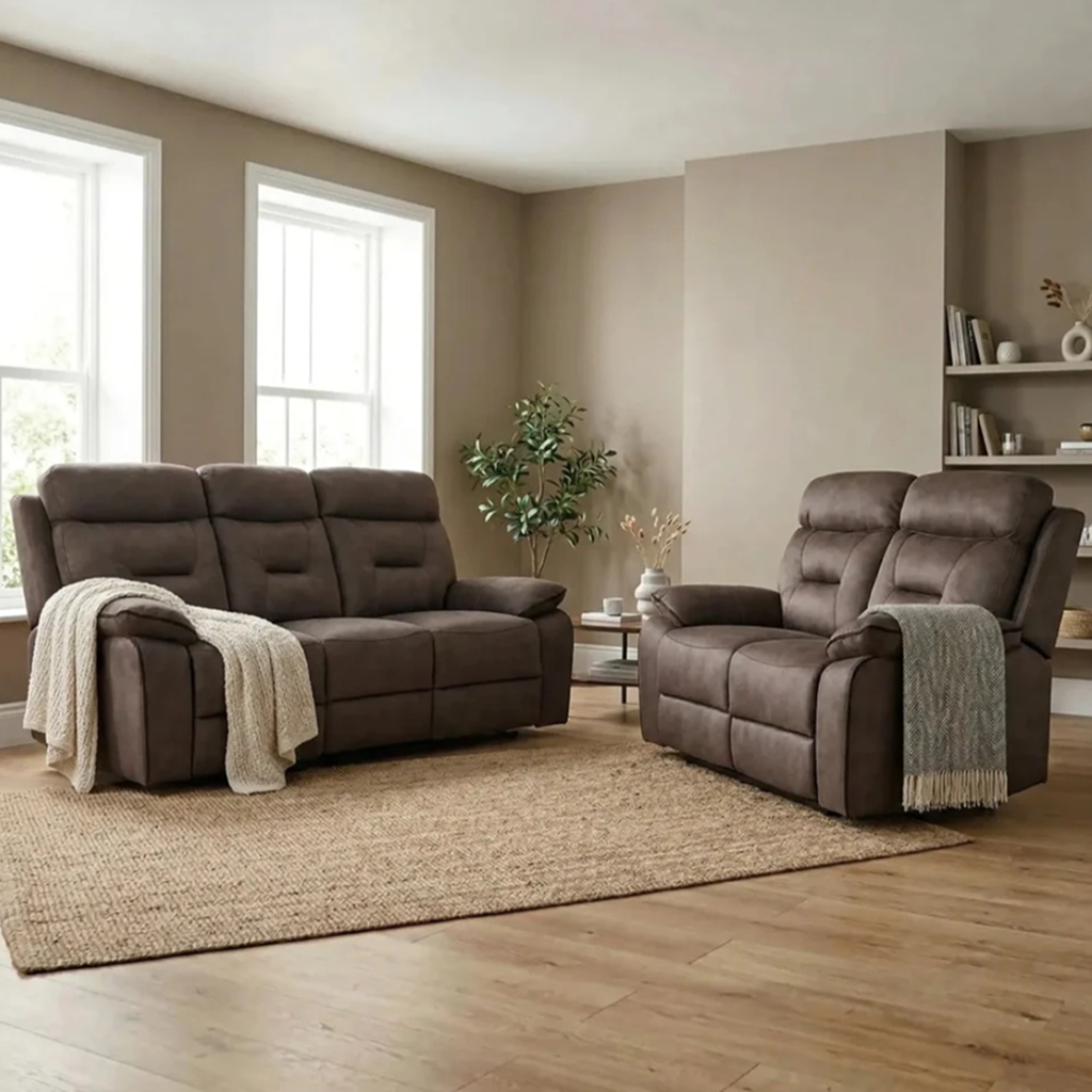 Foster Chocolate Fabric Electric Recliner 3 + 2 Seater Sofa Set
