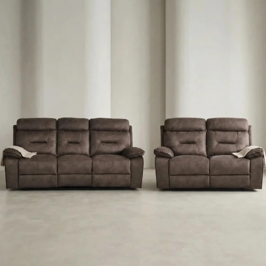 Foster Chocolate Fabric Electric Recliner 3 + 2 Seater Sofa Set