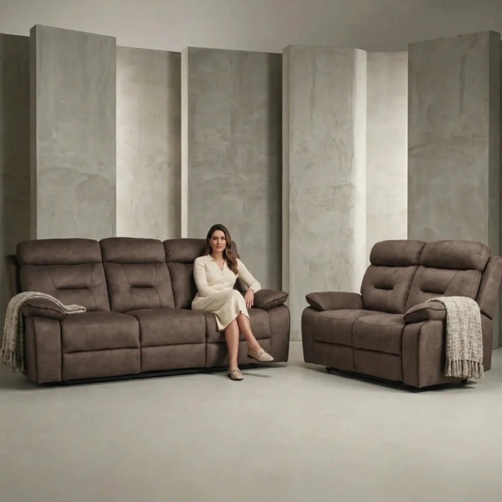 Foster Chocolate Fabric Electric Recliner 3 + 2 Seater Sofa Set