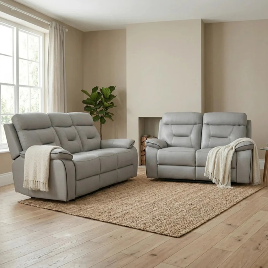 Foster Light Shark Grey Fabric Electric Recliner 3 + 2 Seater Sofa Set