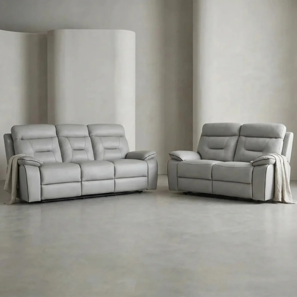 Foster Light Shark Grey Fabric Electric Recliner 3 + 2 Seater Sofa Set