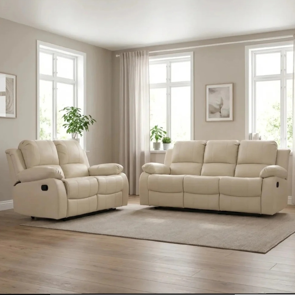 Valencia Cream Leather Recliner 3+2 Seater Sofa Set