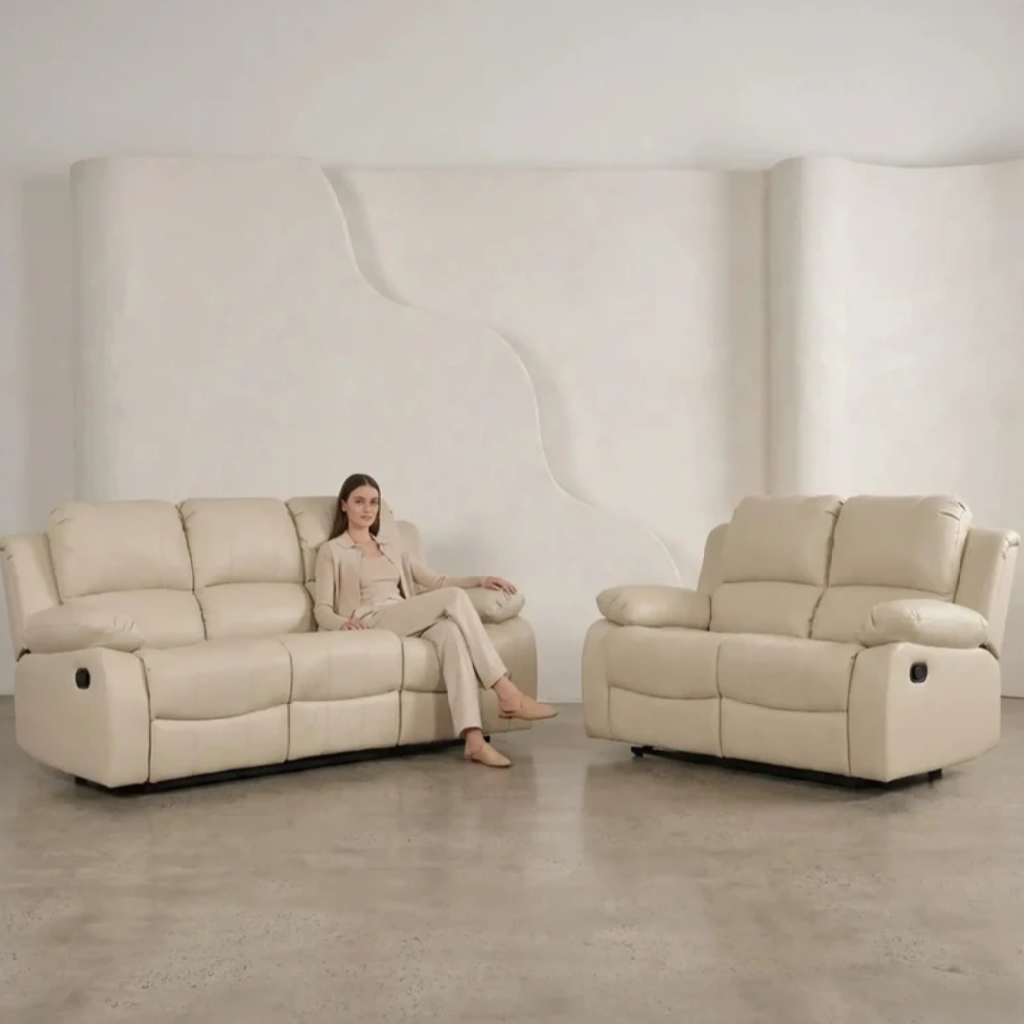 Valencia Cream Leather Recliner 3+2 Seater Sofa Set