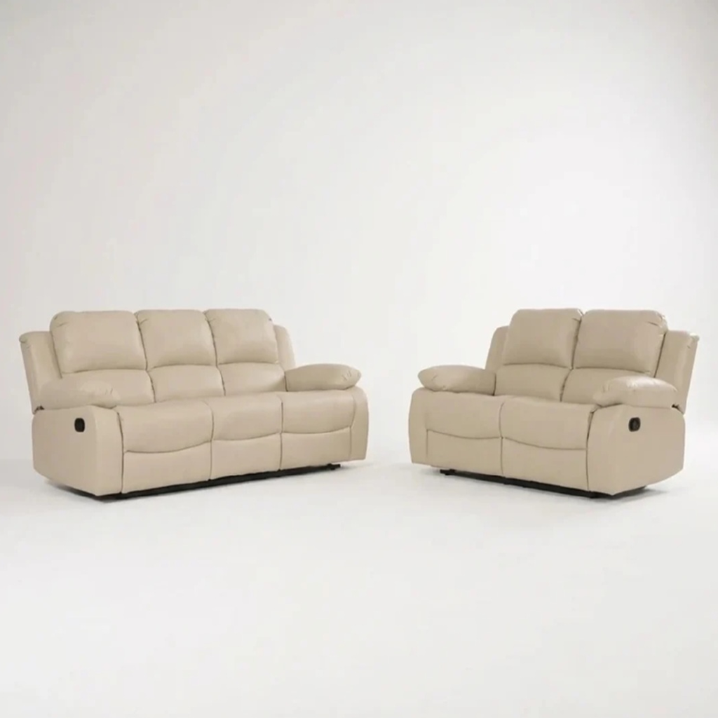Valencia Cream Leather Recliner 3+2 Seater Sofa Set