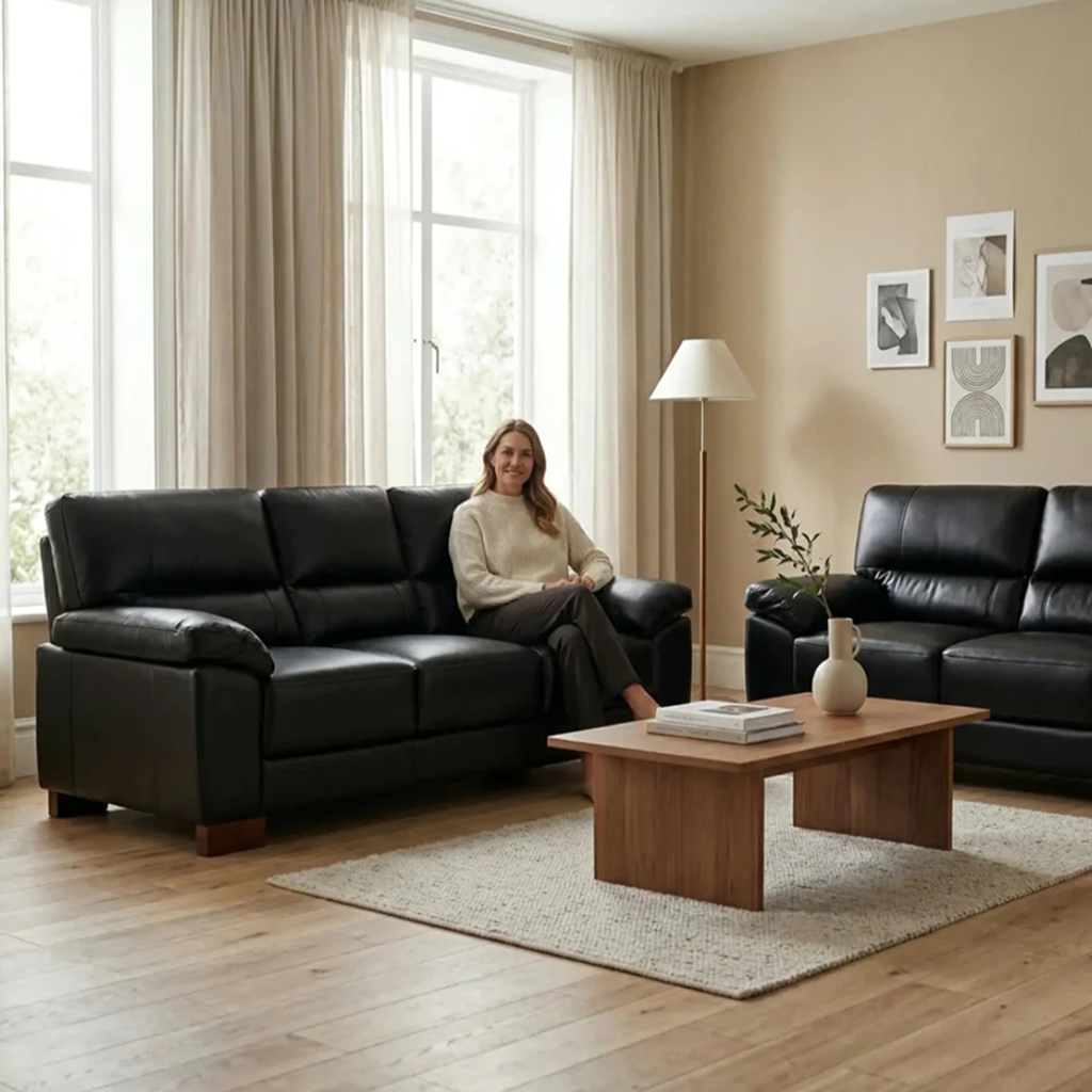 Westminster Black Genuine Leather 3 + 2 Seater Sofa Set