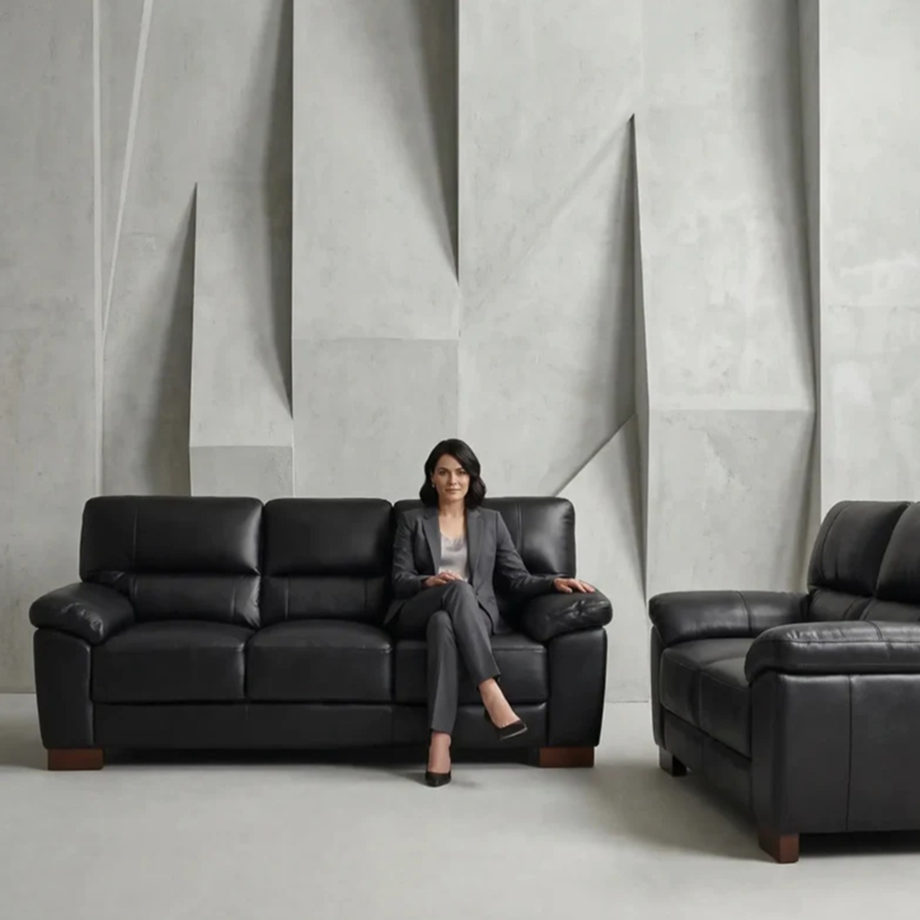 Westminster Black Genuine Leather 3 + 2 Seater Sofa Set