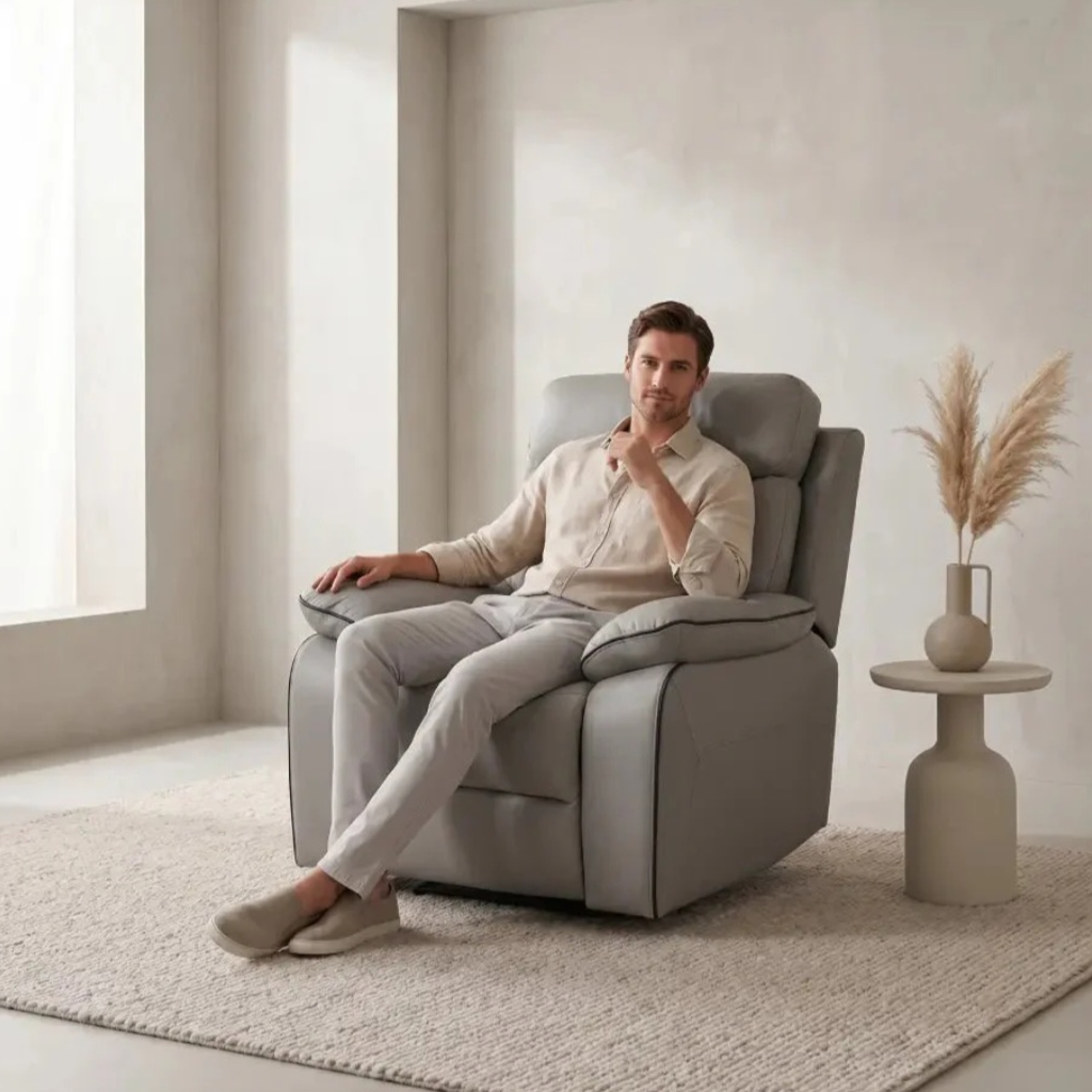 Foster Light Shark Grey Fabric Electric Recliner Armchair