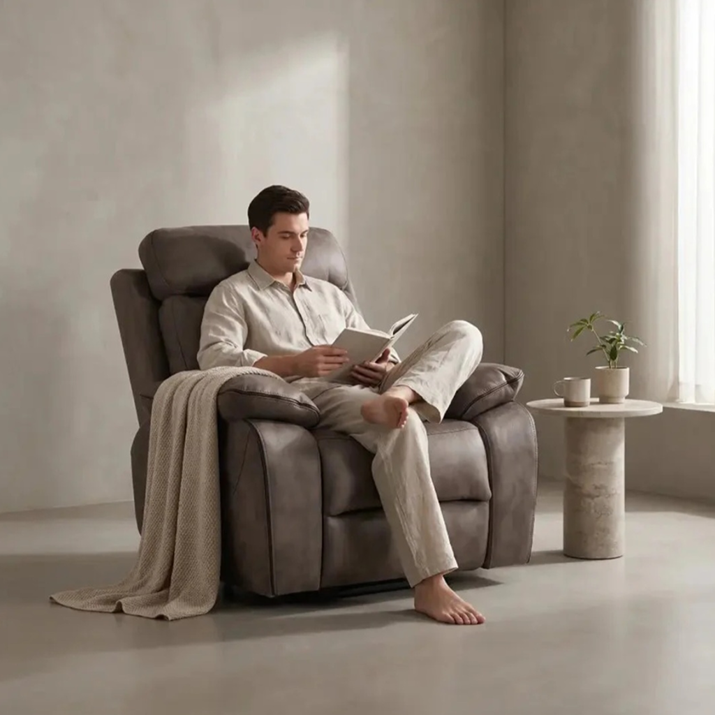 Foster Chocolate Fabric Electric Recliner Armchair