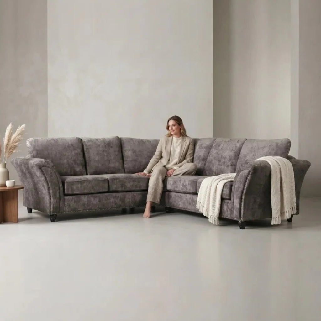 Canterbury Truffle Fabric High Back Corner Sofa