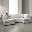 Carnaby Cinema Silver Fabric U Shape High Back Corner Sofa + Footstool