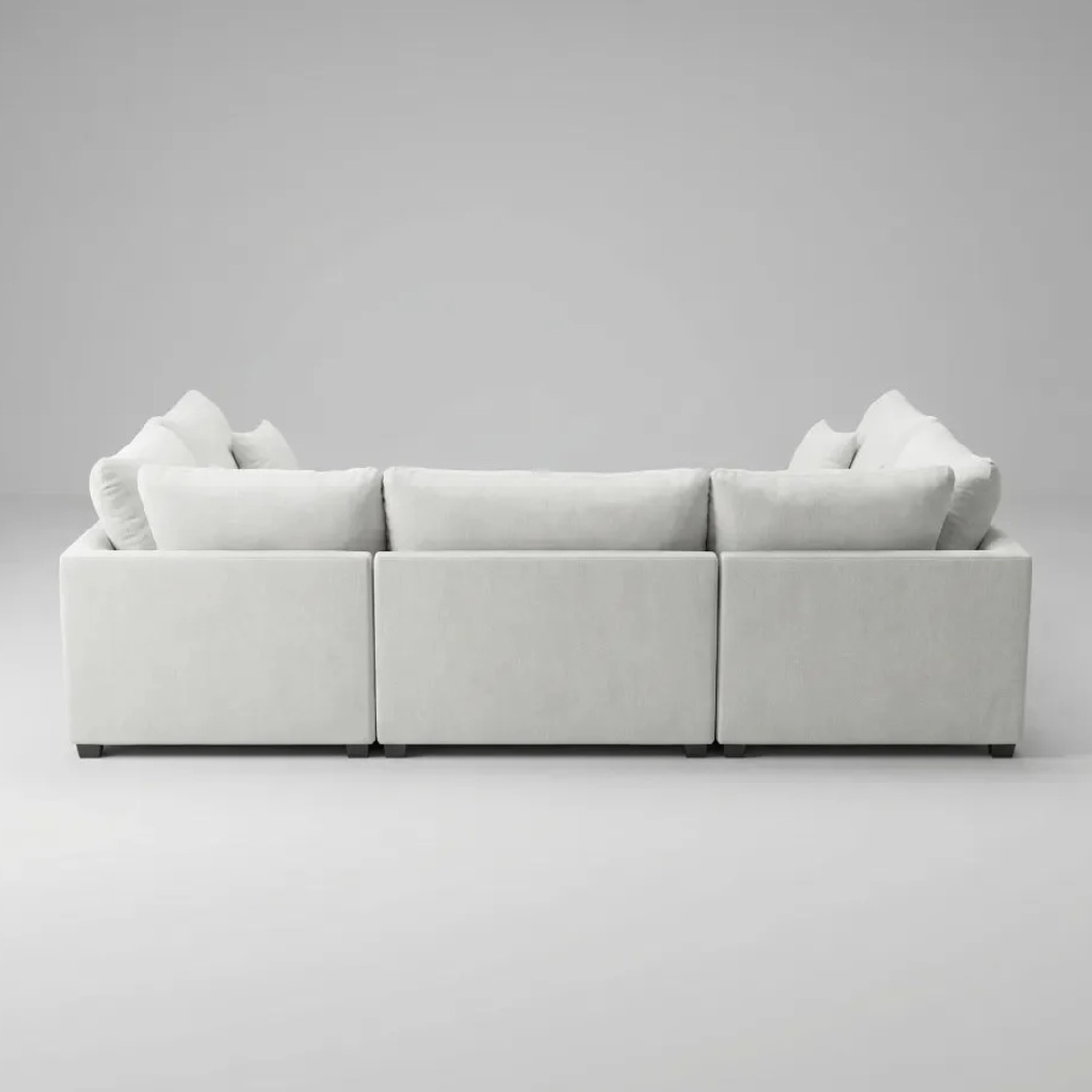 Carnaby Cinema Silver Fabric U Shape High Back Corner Sofa + Footstool