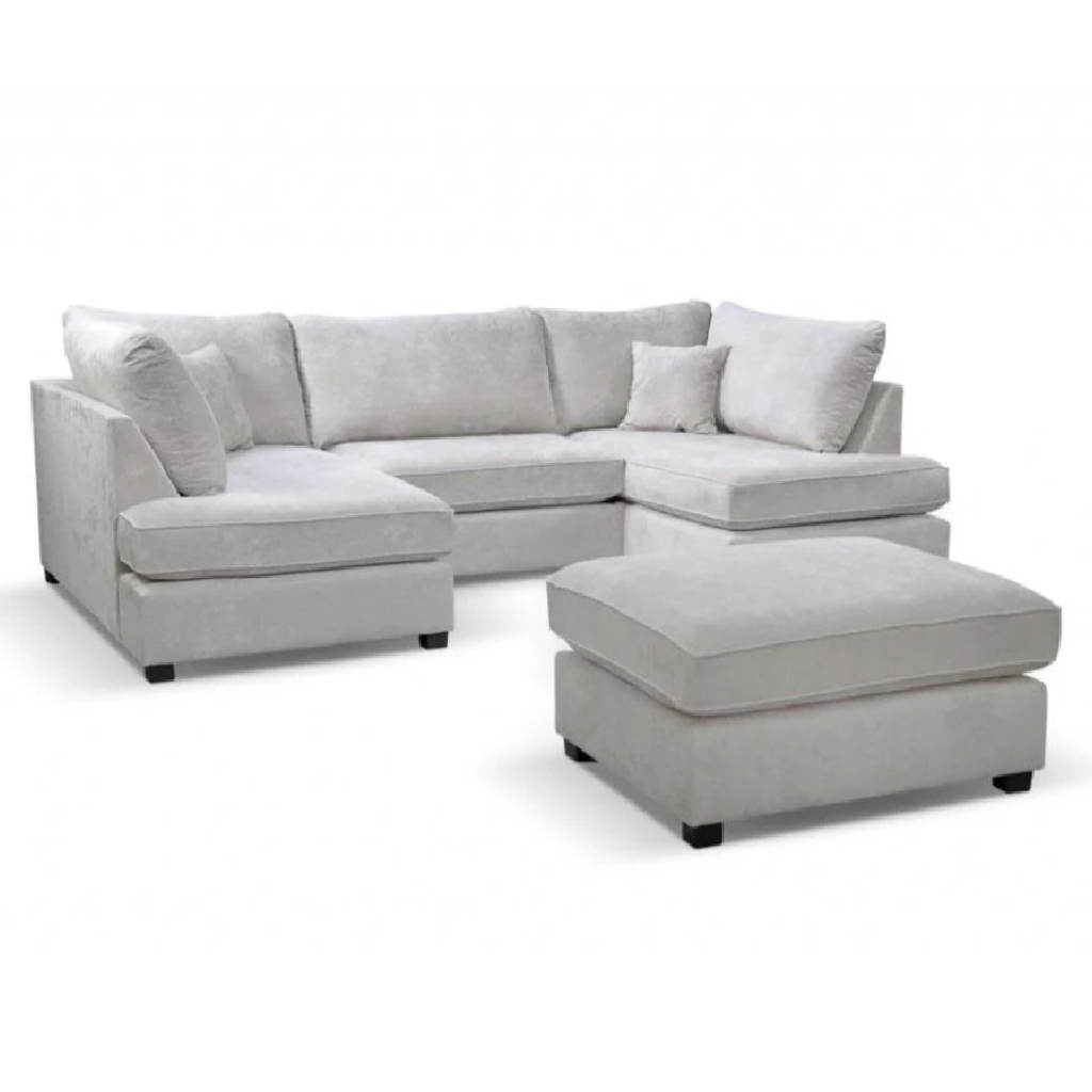 Carnaby Cinema Silver Fabric U Shape High Back Corner Sofa + Footstool
