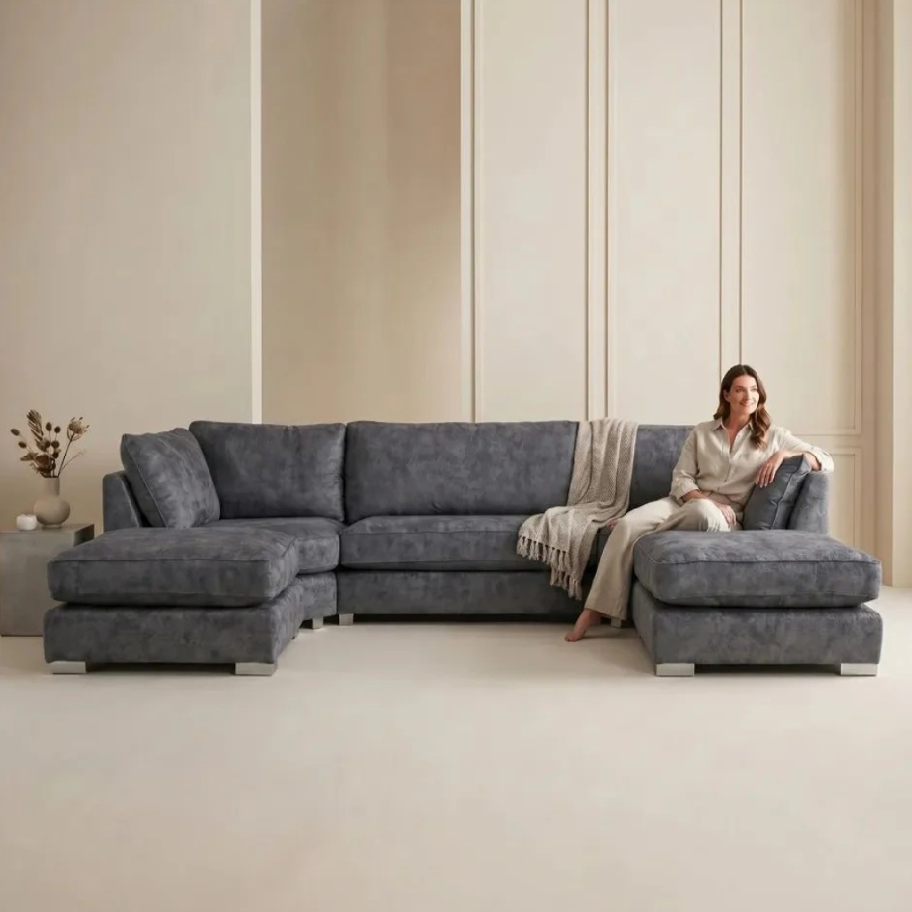 Bishop  Coal Alska Fabric U Shaped High Back Corner Sofa