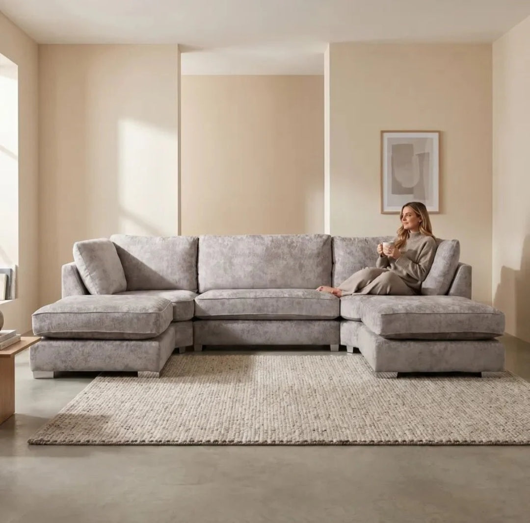 Bishop Silver Alska Fabric U Shaped High Back Corner Sofa