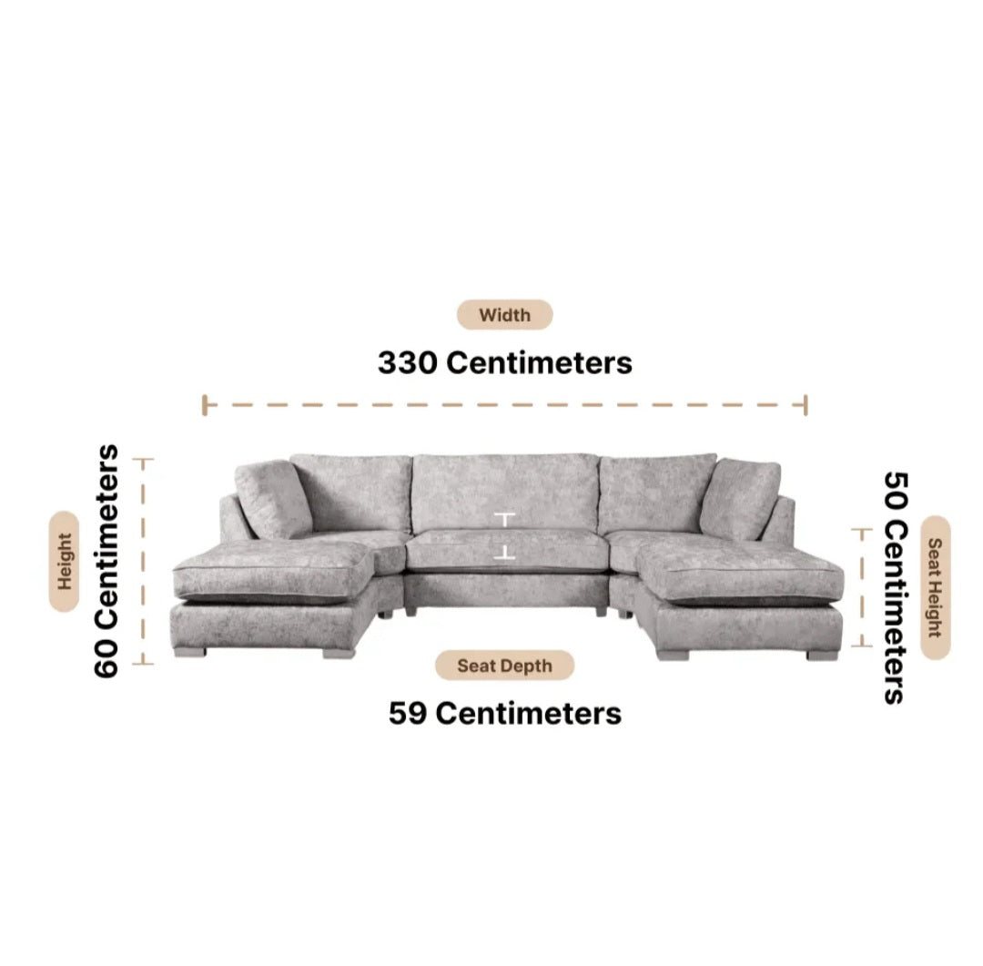 Bishop Silver Alska Fabric U Shaped High Back Corner Sofa