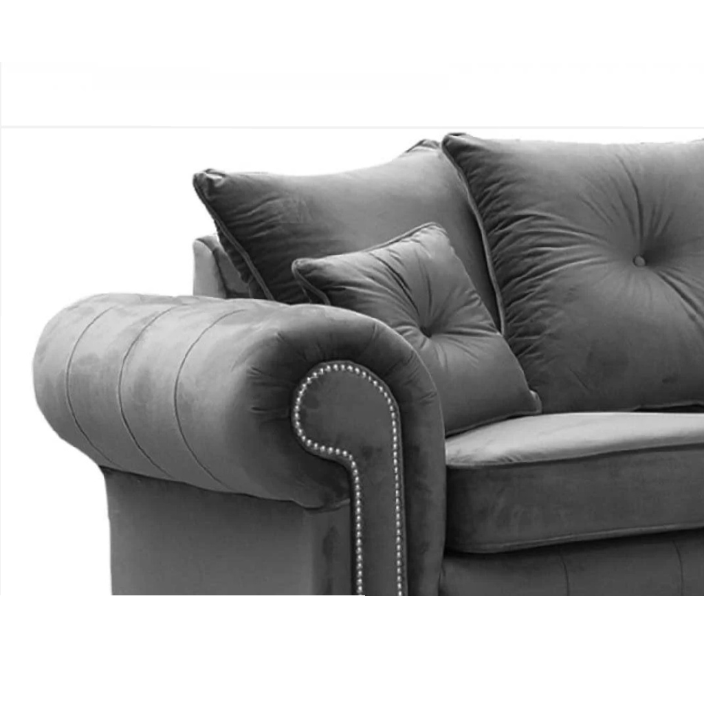 Olympia Grey  Plush Velvet Fabric 5 Seater Corner Sofa