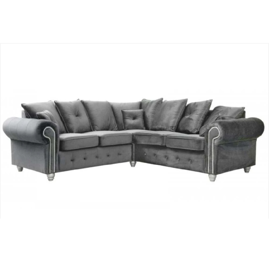 Olympia Grey  Plush Velvet Fabric 5 Seater Corner Sofa