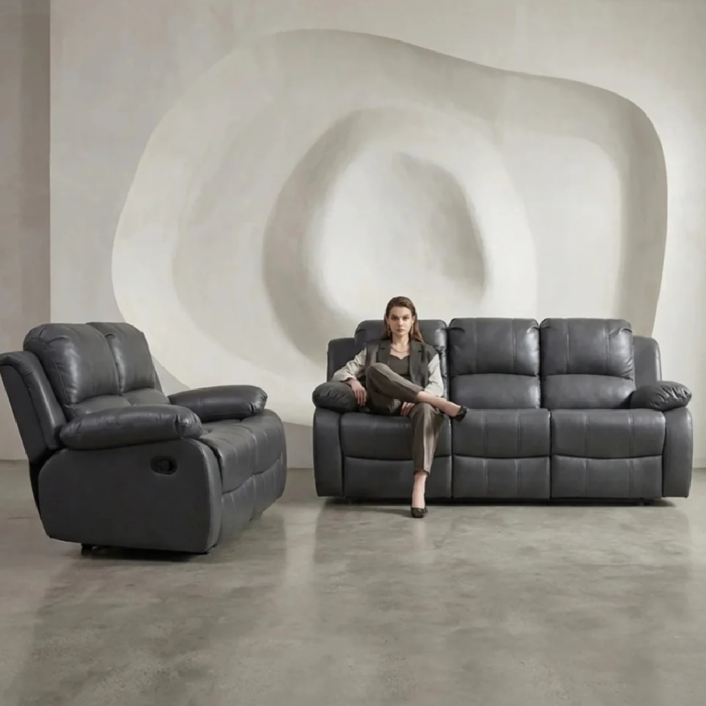 Valencia Grey Leather Recliner 3+2 Seater Sofa Set
